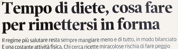 Ritaglio stampa: Tempo di diete, cosa fare per rimettersi in forma